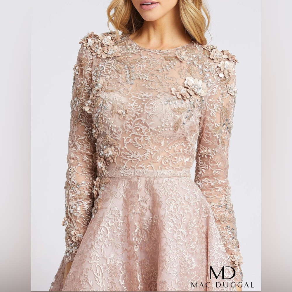 NWT- Mac Duggal Elegant Lace Evening Gown in Blush Pink - Picture 3 of 6